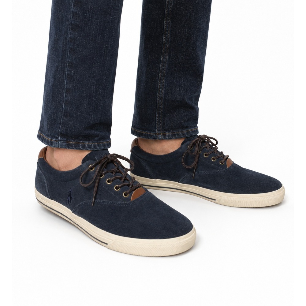 Polo Ralph Lauren Vaughn Navy Blue Suede Fashion Sneakers Men's Size 12D - Picture 1 of 10